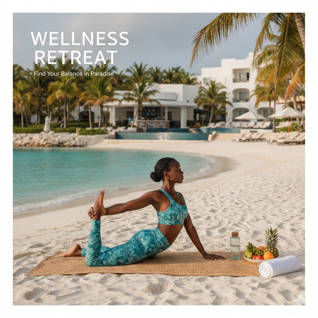 Woman practicing yoga on tropical beach